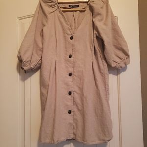 ZARA Neutral Puff Sleeve Linen dress
